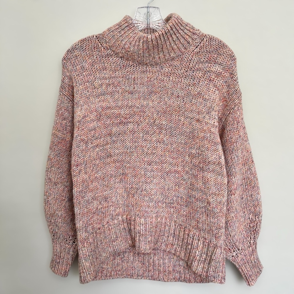Ann Taylor Pastel Metallic Wool Knit Mock Sweater XS Oversized Balloon Sleeves